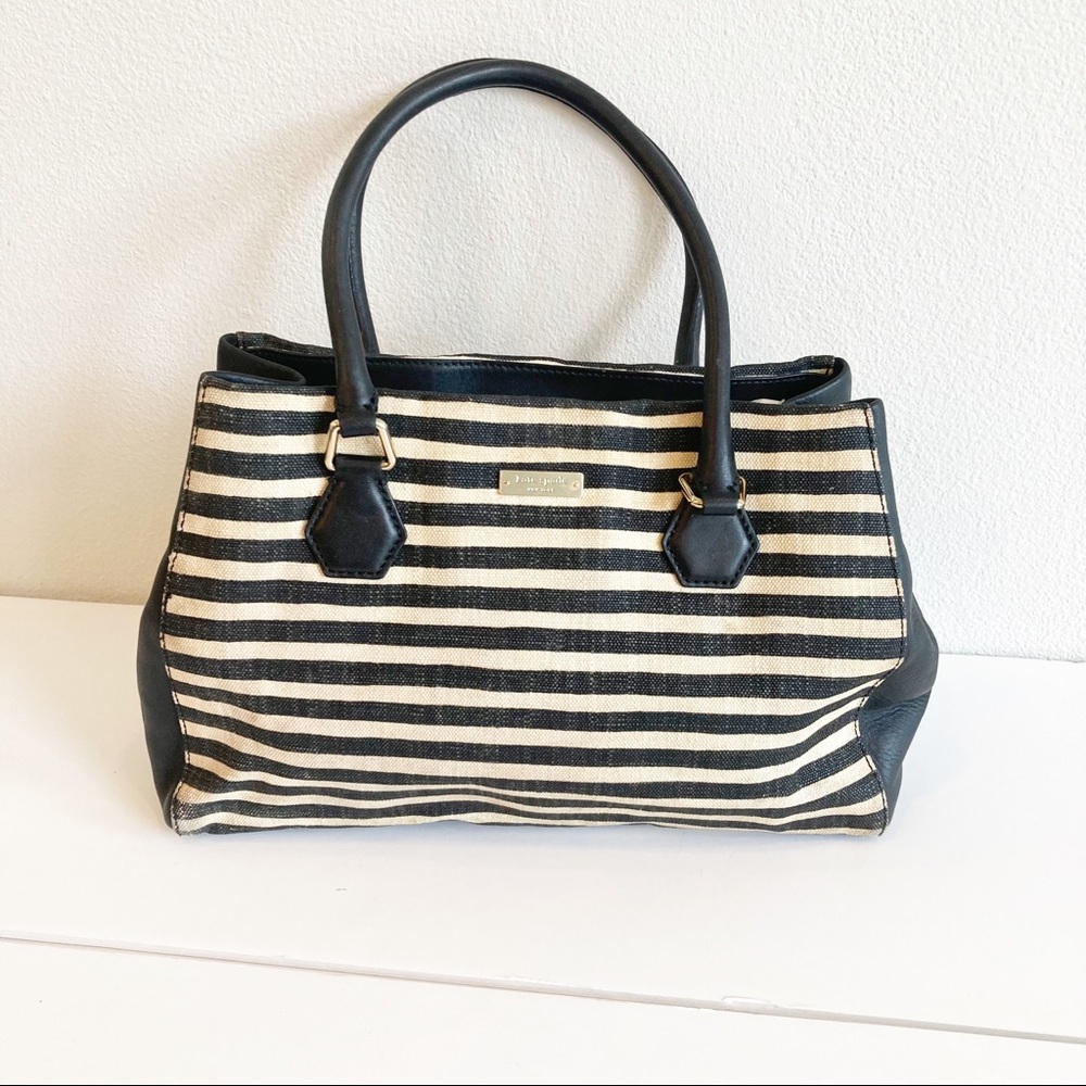 kate spade Black and Cream Striped Canvas Satchel